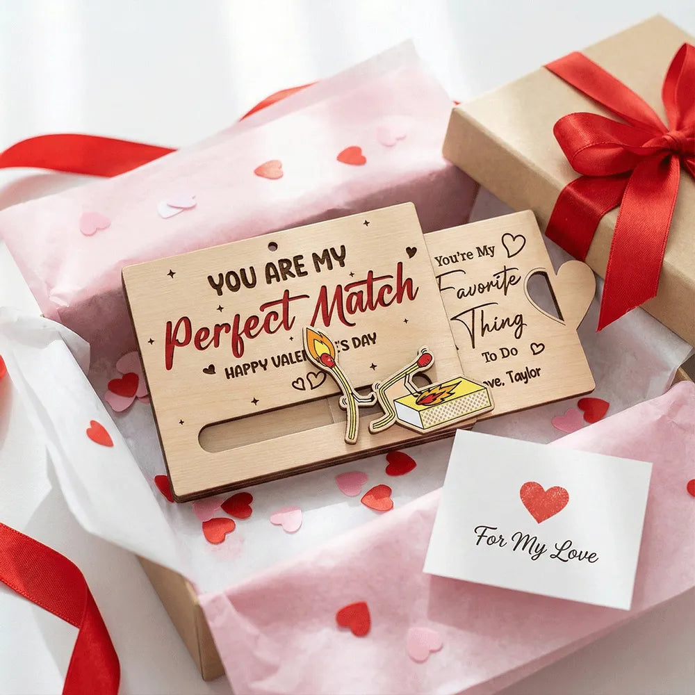 You're My Perfect Match Wooden Sliding Ornament, personalized couple Valentine's Day gift that's cute and funny