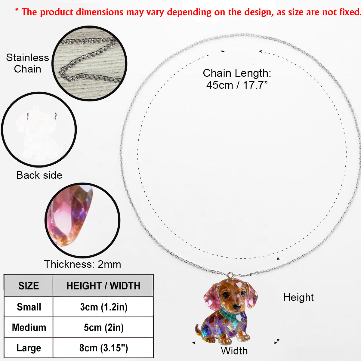 Custom Any Photo - Personalized Dog Shaped Acrylic Pendant Necklace