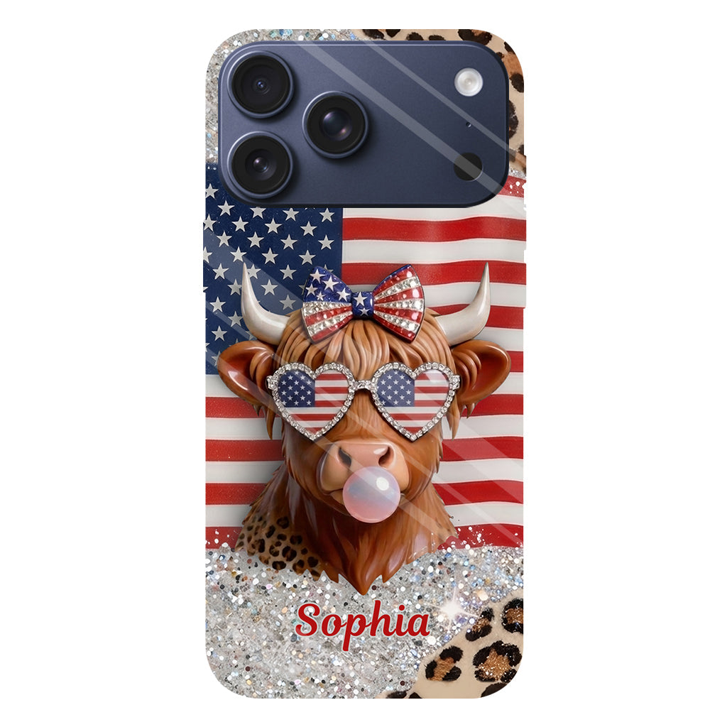 Highland Cow Patriotic - Personalized Highland Cow Full Print Phone Case & Phone Grip
