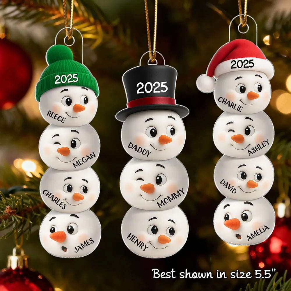 Cute Snowman Family Acrylic Ornament Personalized for Christmas – Funny Faces Holiday Decoration & Heartwarming Gift for Loved Ones