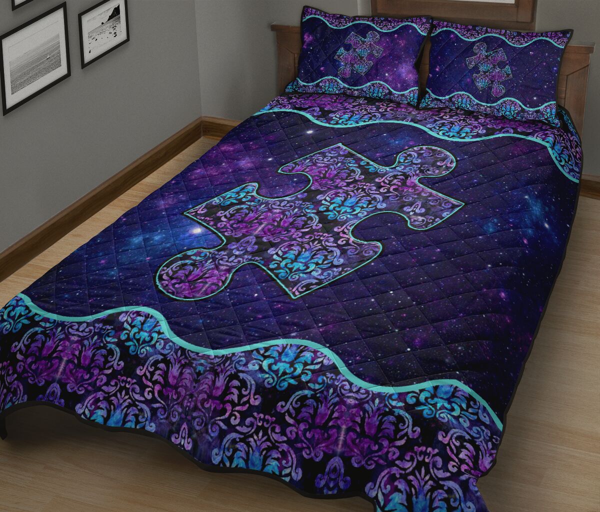 Blue And Purple Mandala Autism Awareness Quilt Set 0622