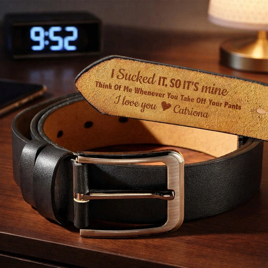 Personalized Leather Belt with Flirty Printed Message, Classic Brown Style, Unique Gift for Him or Your Partner