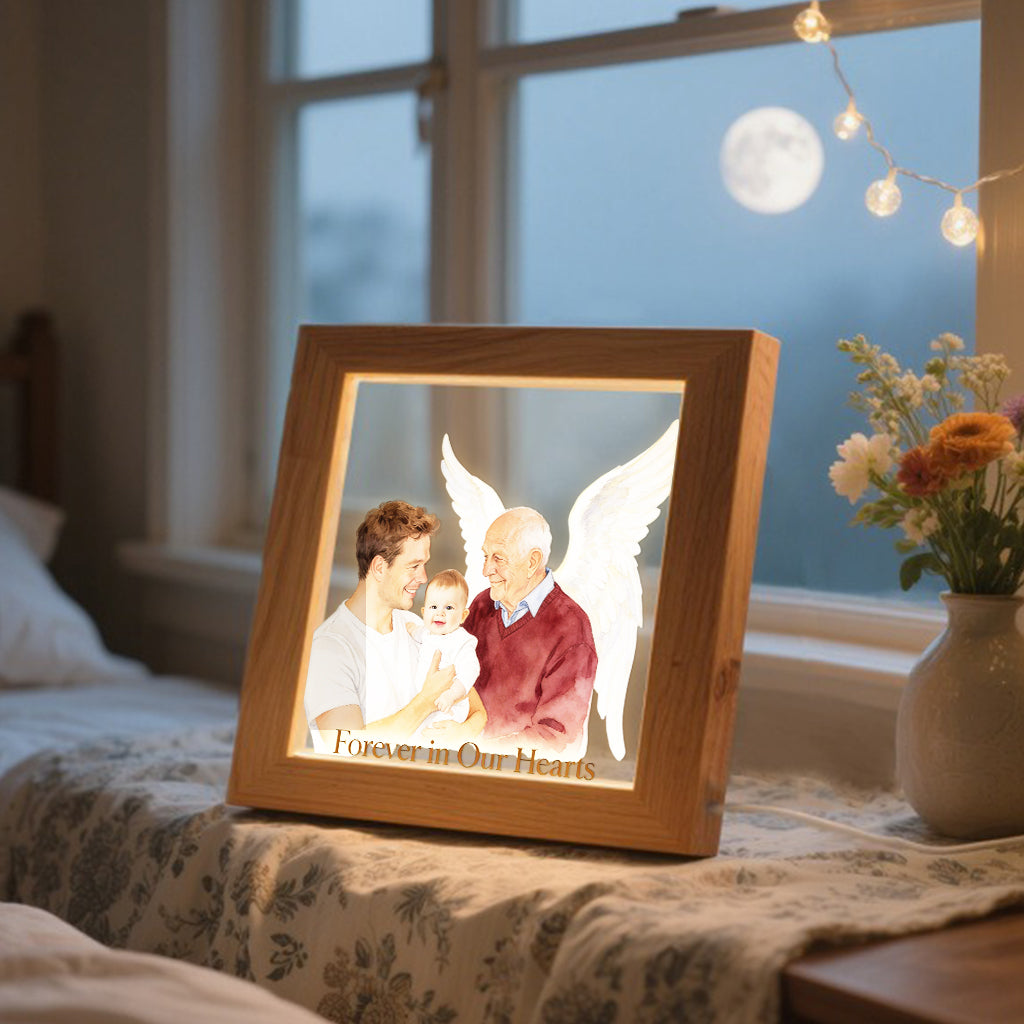 Add Deceased Person from Different Photos - Personalized Memorial Wooden Frame LED Light