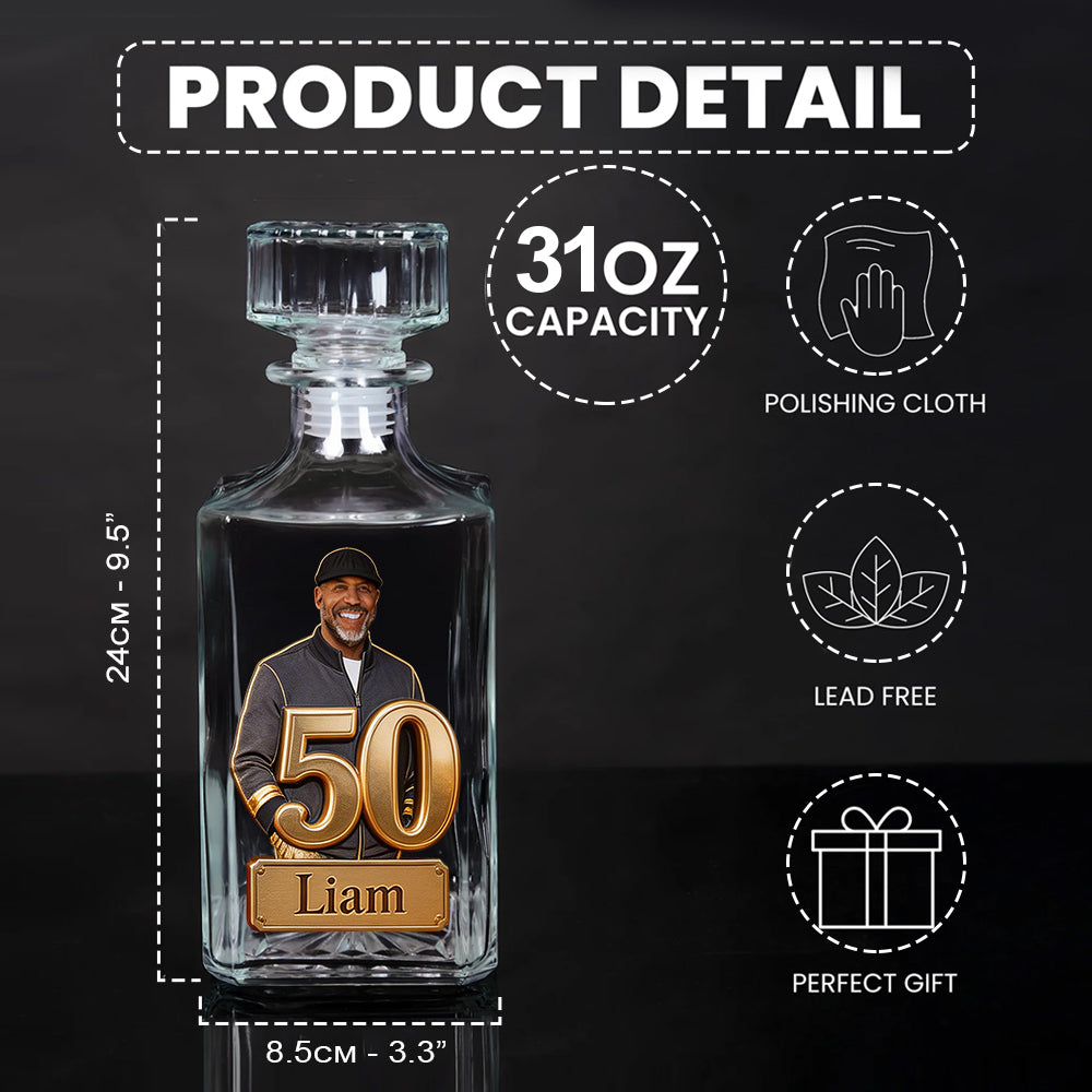 Custom Any Photo, Number - Personalized Birthday Whiskey Decanter Set