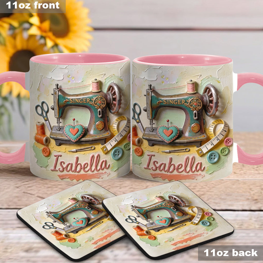 Just a Girl Who Loves Sewing - Personalized Sewing Accent Mug & Coaster