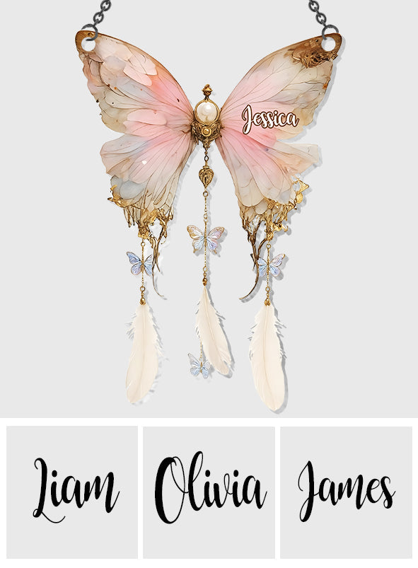 Beautiful Vintage Butterfly - Personalized Butterfly Window Hanging Suncatcher Ornament