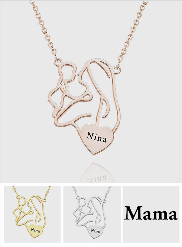Mother's Love - Personalized Mother Engraved Mom Baby Necklace