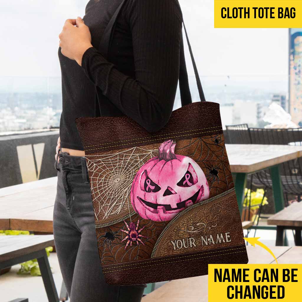 Halloween Vibes - Breast Cancer Awareness Personalized Tote Bag
