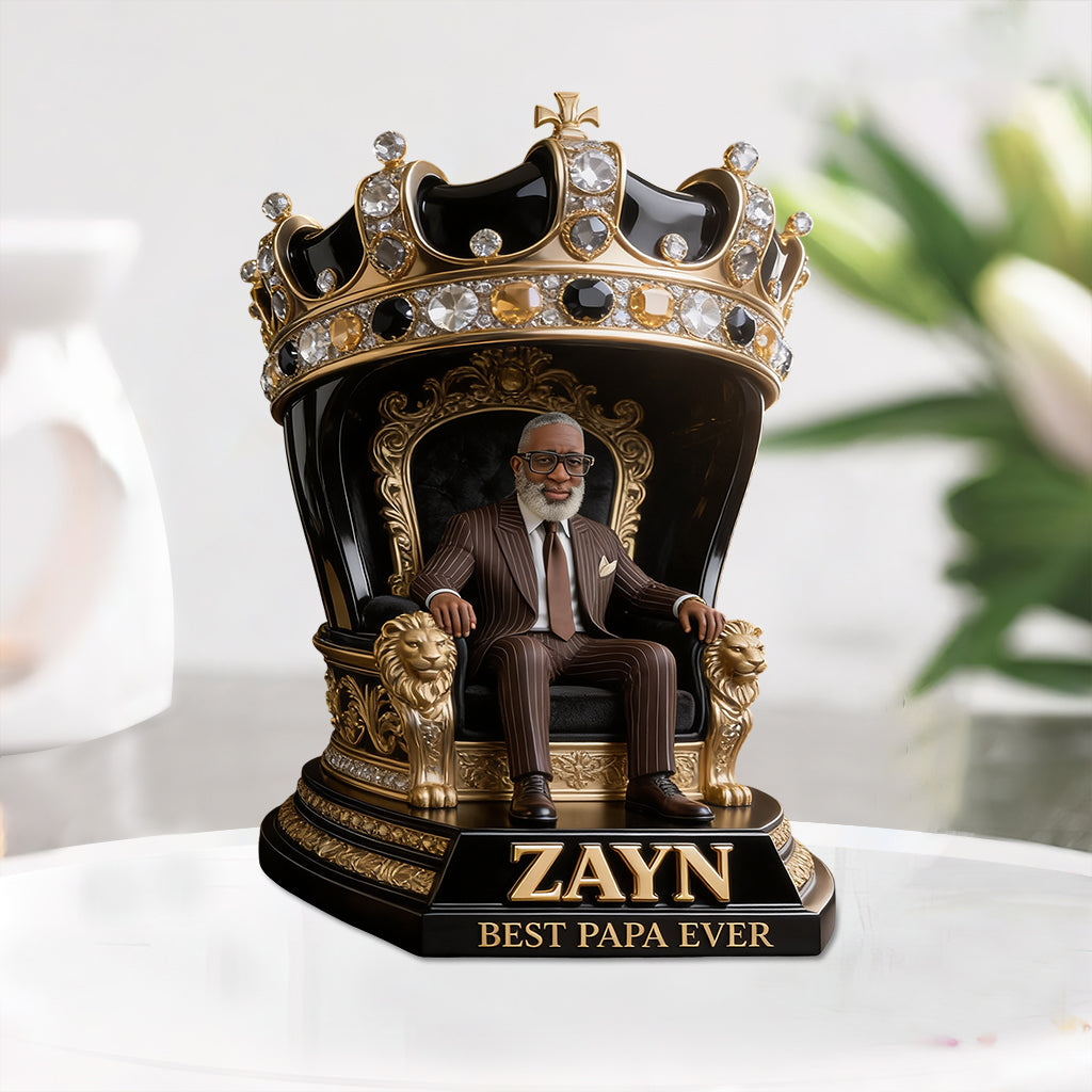 Custom King Throne Photo Figurine Statue | Personalized Best Grandpa Ever Crown Sculpture | Unique Father's Day Gift for Office Desk Decor