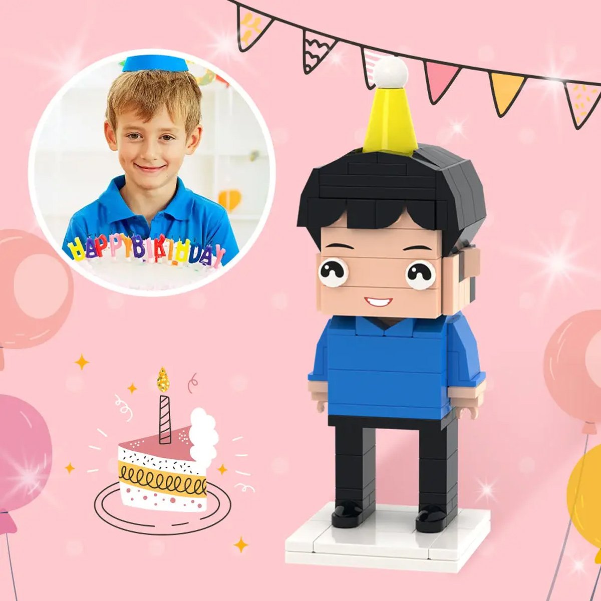 Any Birthday Photo - Personalized Birthday Photo Brick Figures