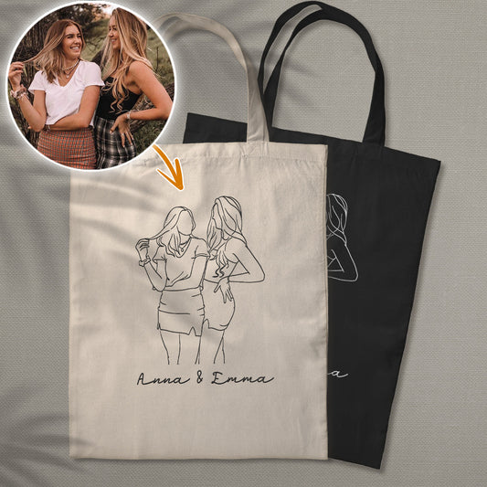Custom Photo Line Art - Personalized granddaughter Embroidered Tote Bag