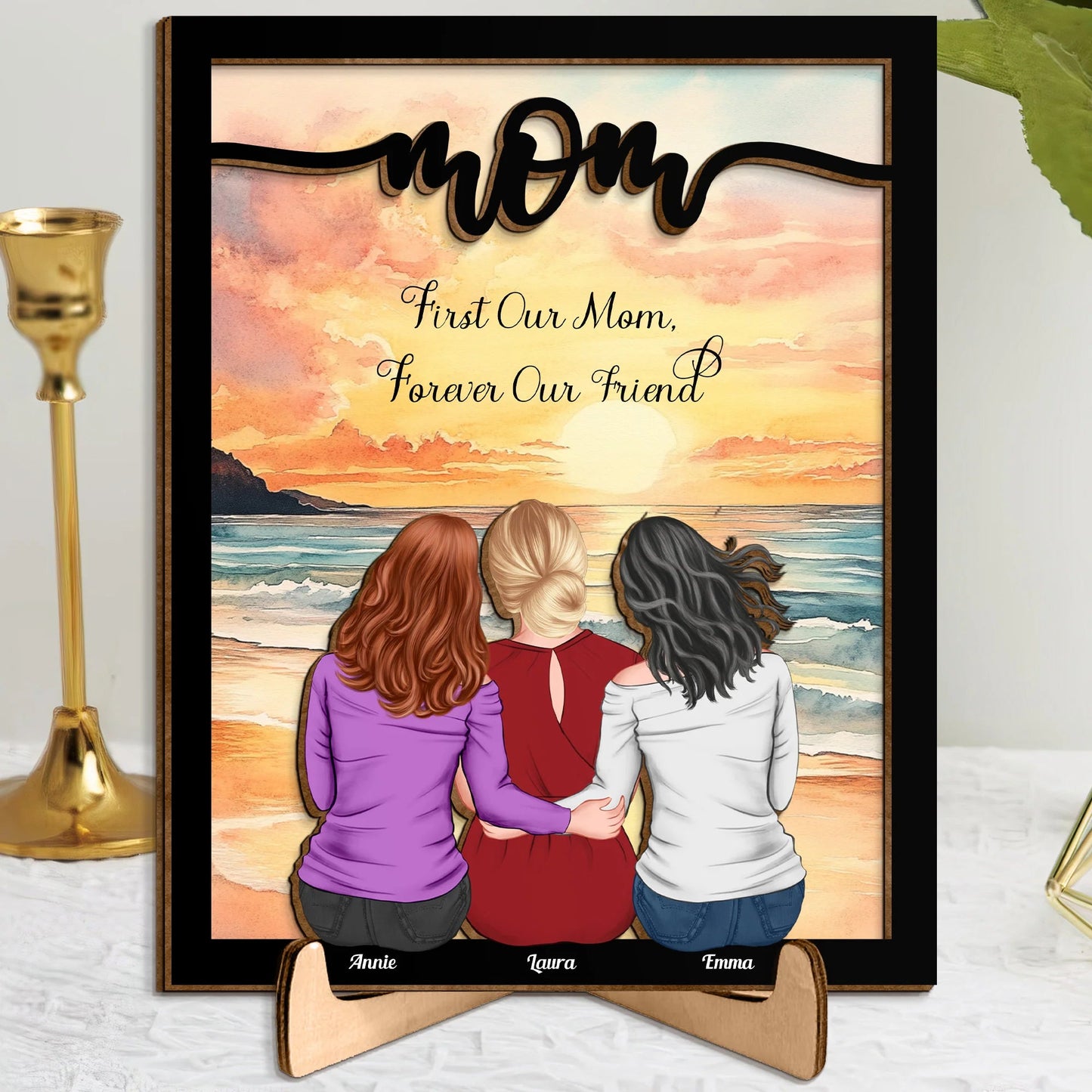 Mother and Daughters Forever Linked Together – Custom Plaque for Family Love and Memories