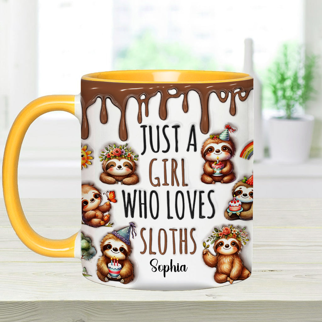 Just A Girl Who Loves Sloths - Personalized Sloth Accent Mug
