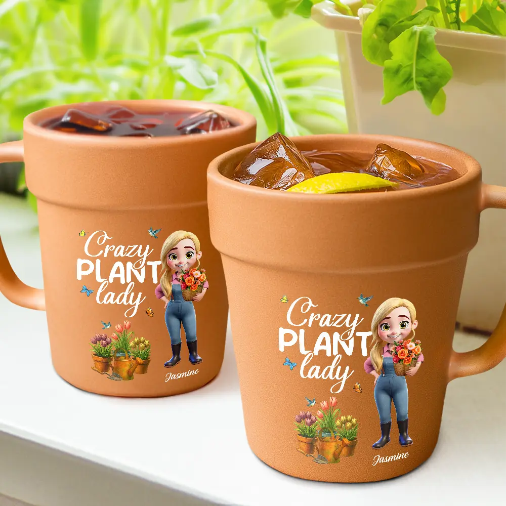 “Just a Girl Who Loves Gardening” Plant Pot Mug with Spoon – Custom Gardener