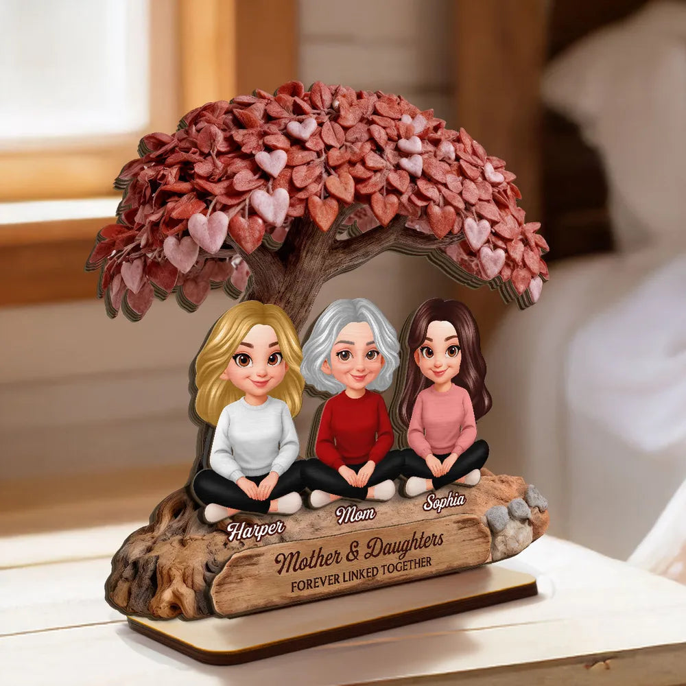 Personalized 2-Layer Wooden Plaque Heart Tree Family Scene for Mom, A Unique Mother's Day Gift With Sentimental Value