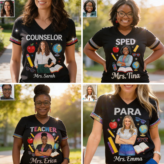 Custom Any Photo Love My Job - Personalized Teacher Fully Printed V-Neck T-Shirt