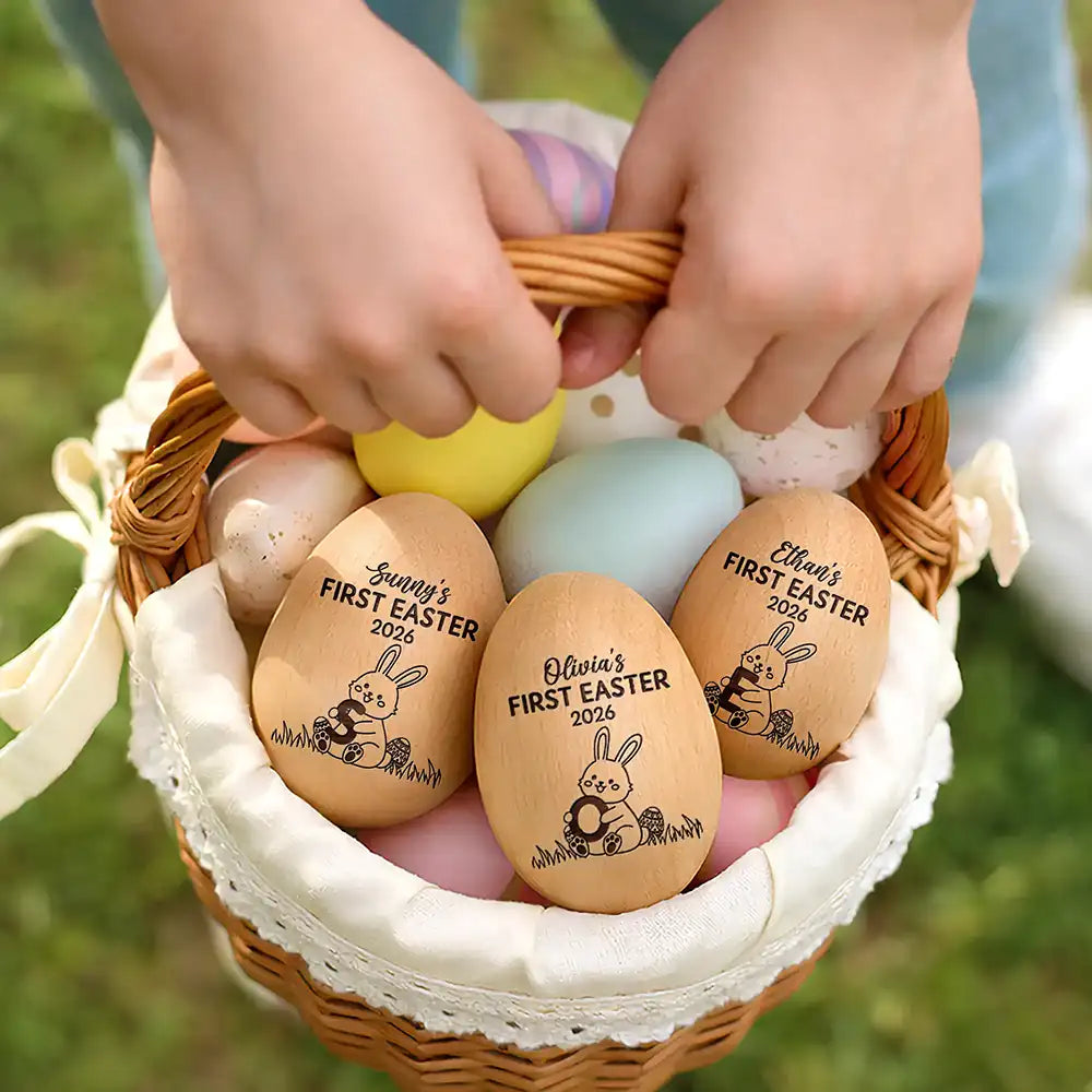 Personalized Wooden Egg Shaker for Baby's First Easter, Bunny Music Design, Unique Keepsake Gift for New Parents