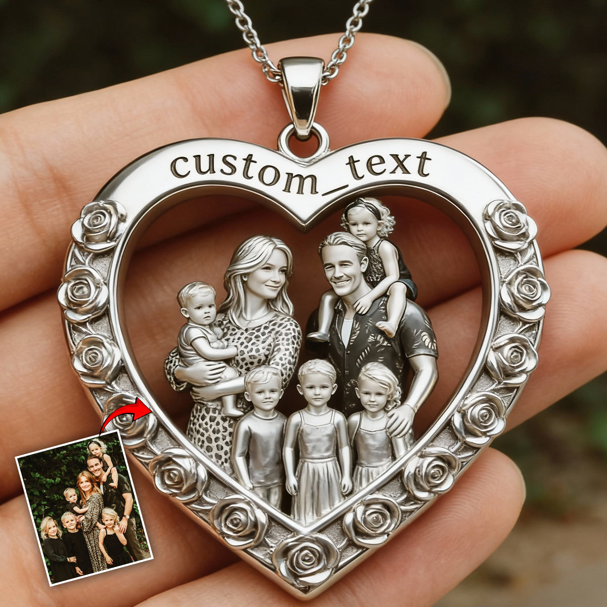 Best Family Ever - Personalized Family Shaped Metal Pendant Necklace