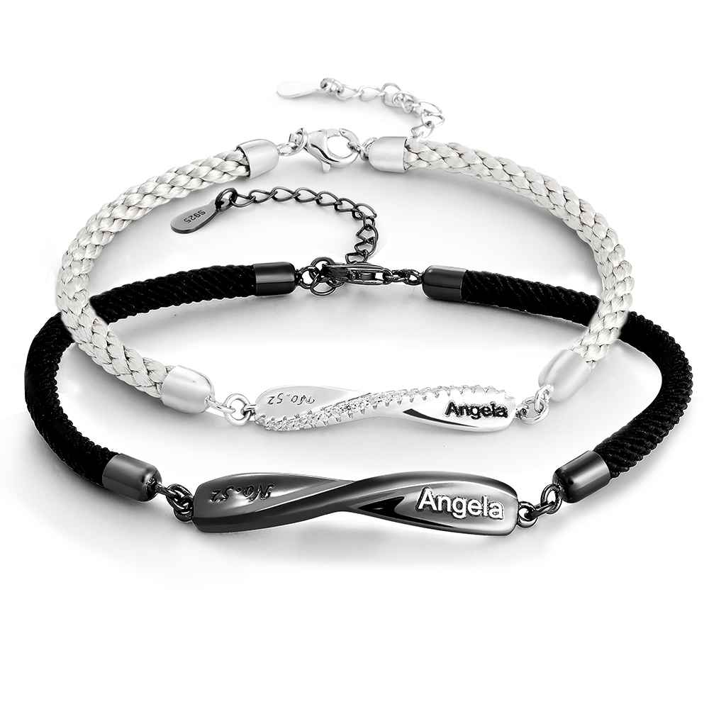Any Names - Personalized Couple Engraved Mobius Couple Bracelet