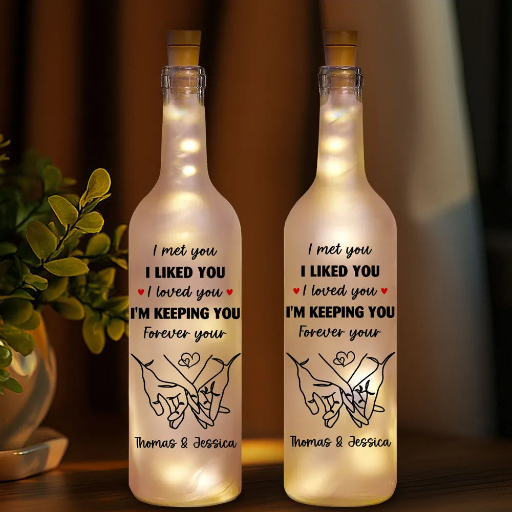 Personalized Bottle Lamp With I Am Keeping You Quote, Warm Glow Bedroom Decor, Unique Romantic Gift for Couples