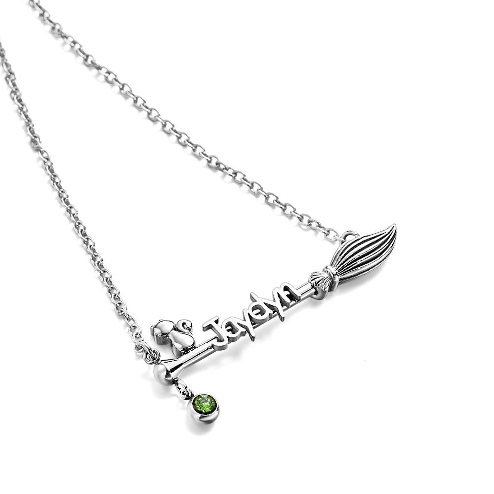 Bloom Cat Name - Personalized Broom Cat Birthstone Name Necklace