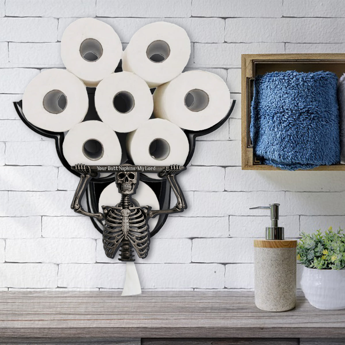 Funny Bathroom Decor - Your But* Napkins My Lord - Personalized Skull Toilet Paper Holder Rack