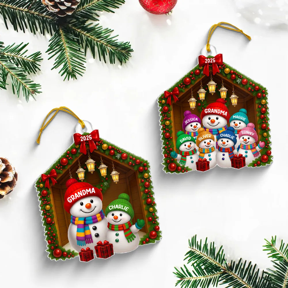 Snowman Grandma & Grandchild Acrylic Ornament – Heartwarming Christmas Gift for Grandparents & Family