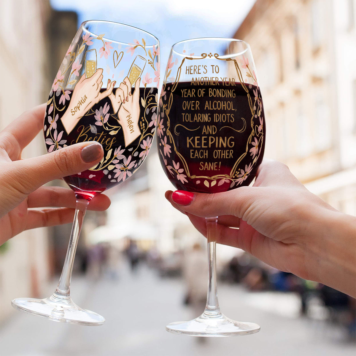 Besties Another Year Together - Personalized Bestie Wine Glass With Long Stem