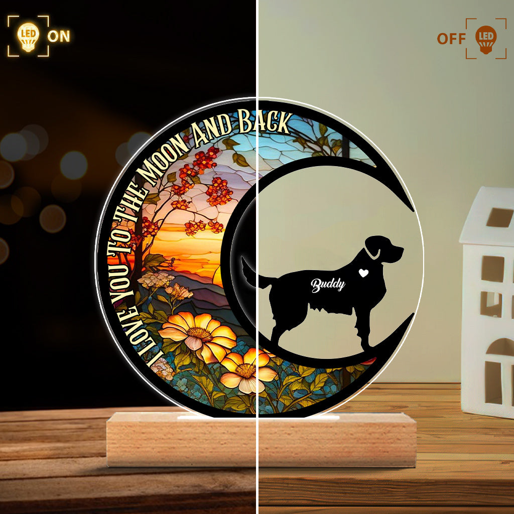 I Love You To The Moon And Back - Gift for dog lovers - Personalized Shaped Plaque Light Base