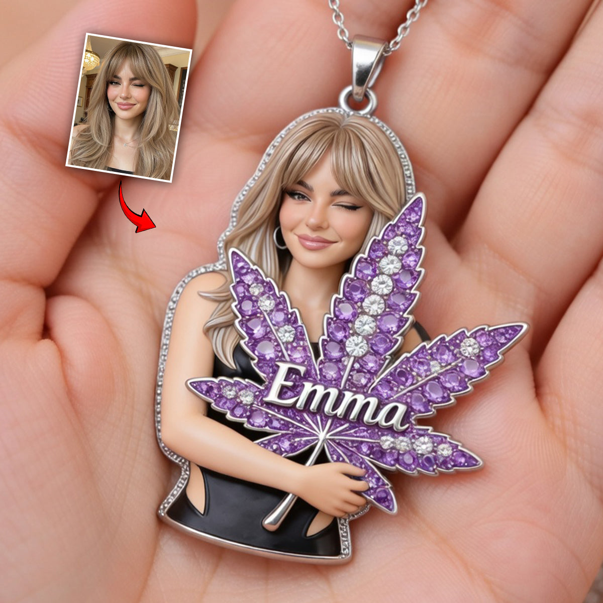 Custom Any Photo - Personalized Weed Shaped Metal Pendant Necklace