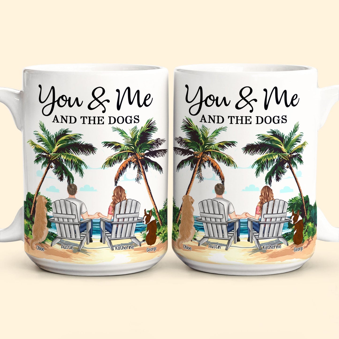 Personalized White Ceramic Mug – You & Me and the Dogs, Custom Mug for Couples with Their Dogs, Perfect Gift for Dog Lovers,