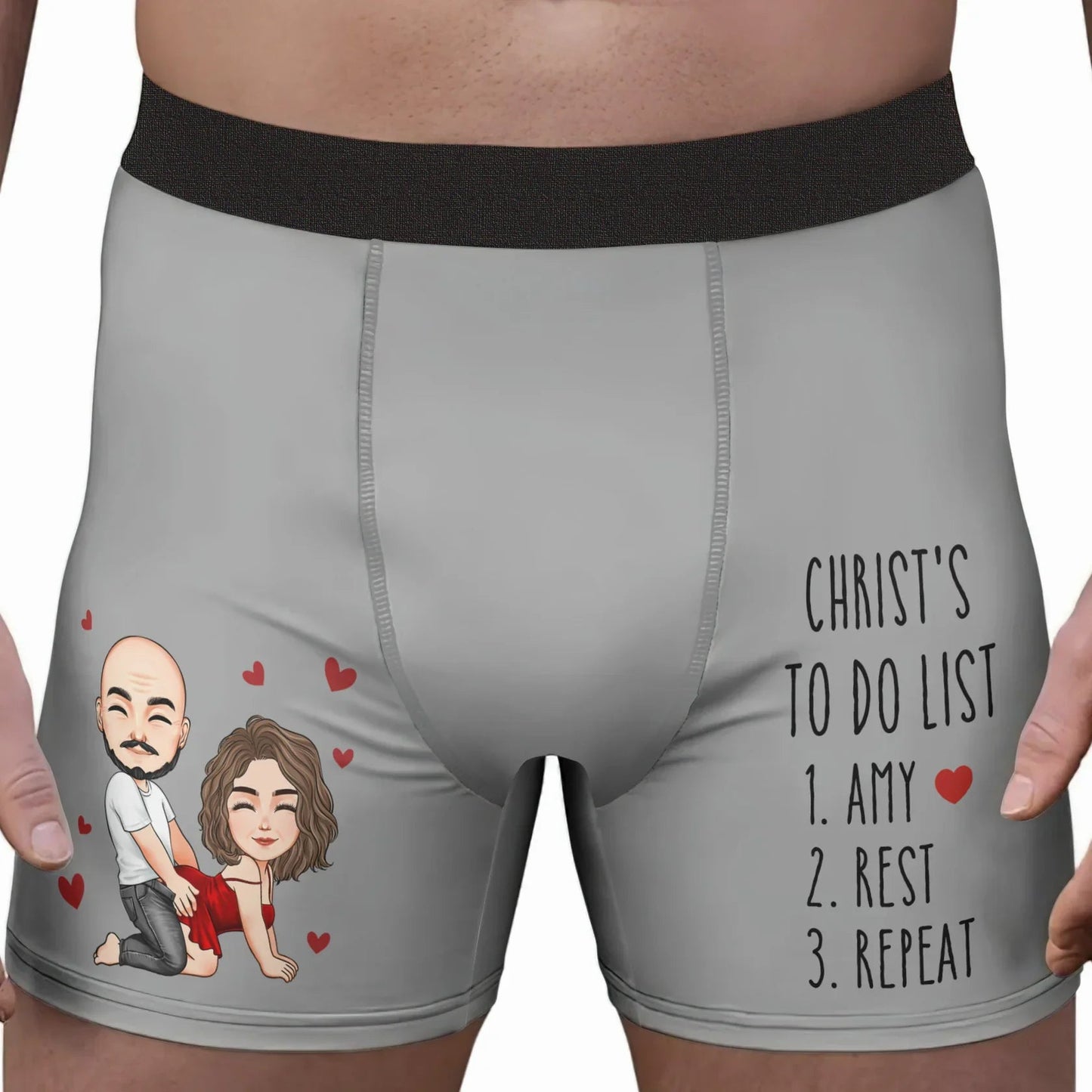 Men's Boxer Briefs Personalized Funny Couple To Do List with Hearts, Playful Romantic Gift for Him for Date Night