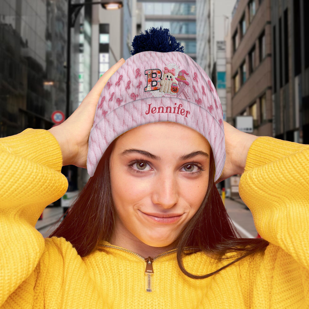 Ghost Breast Cancer Awareness - Personalized Breast Cancer Awareness Beanie Hat