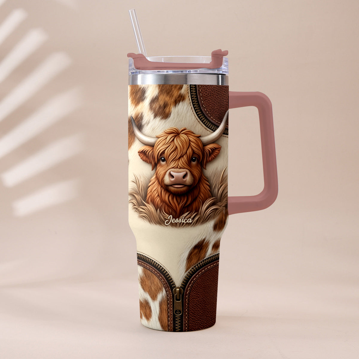 Cute Highland Cow - Personalized Highland Cow Tumbler With Plush Charm