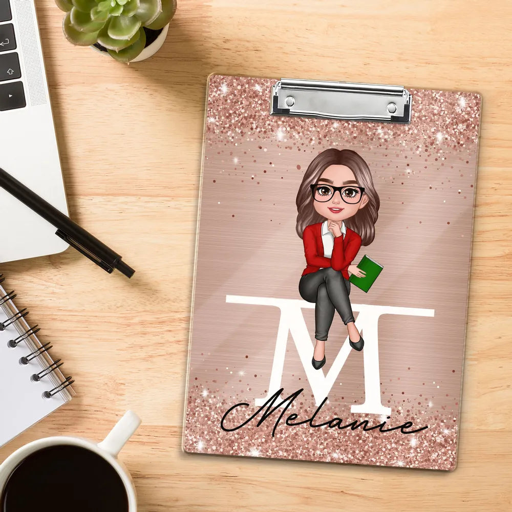 Personalized Acrylic Clipboard For Teacher – Custom Name Gift Featuring Glitter Style, Thoughtful Stationery Gift For Educator, Mentor, or Colleague