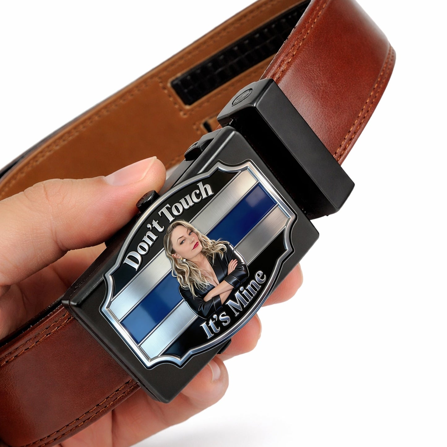 It's Mine - Personalized Couple Leather Belt With Shaped Buckle