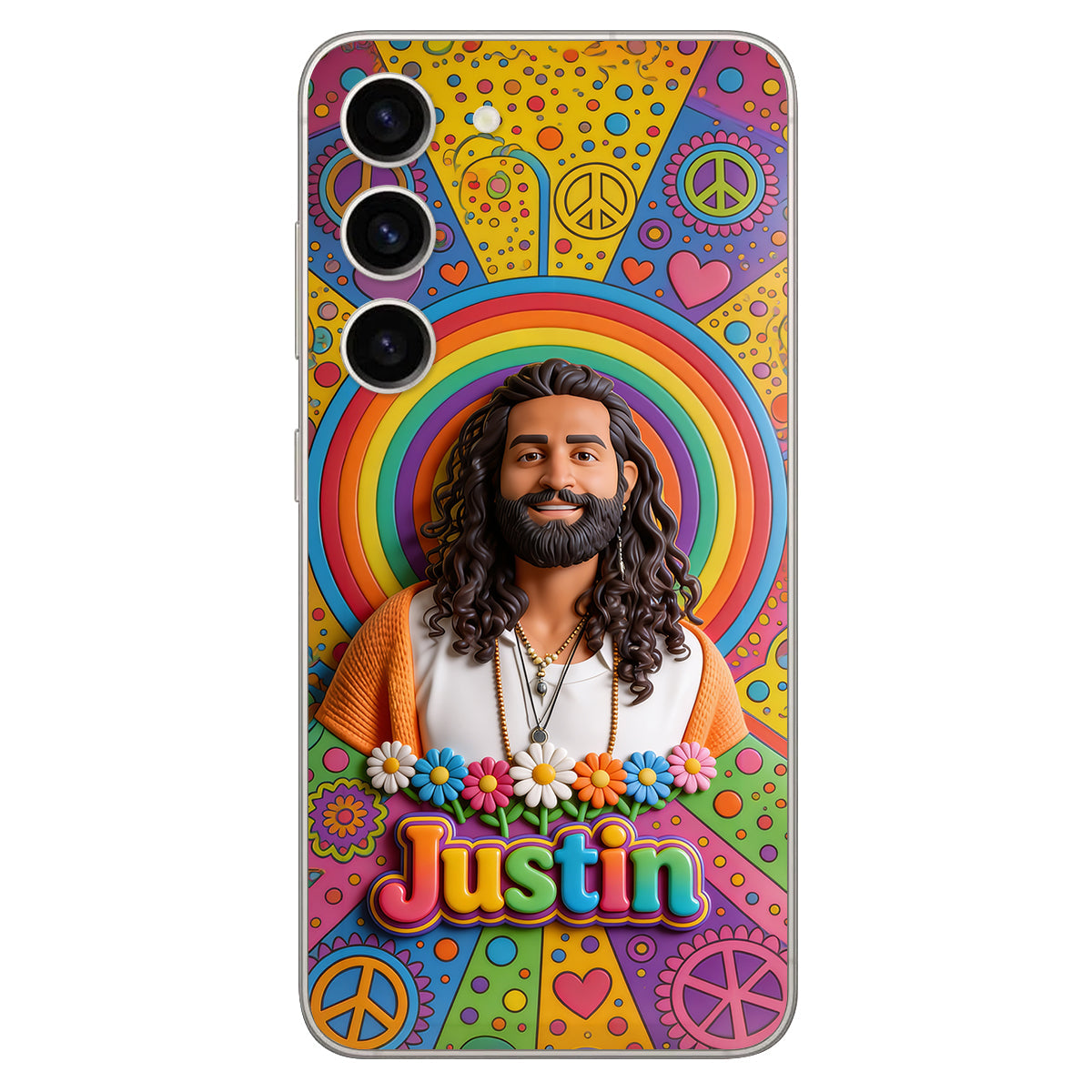 Hippie Theme, Custom From Any Image - Personalized Hippie 3D Embossed Leather Phone Case