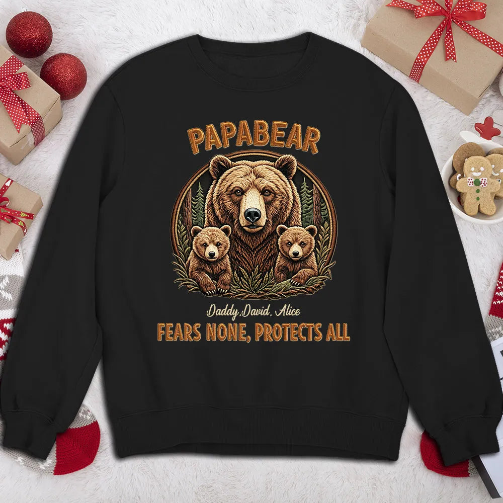 Personalized Daddy Bear Classic Tee With Custom Names, Protective Papa Gift For Dad, Rustic Bear Family Artwork