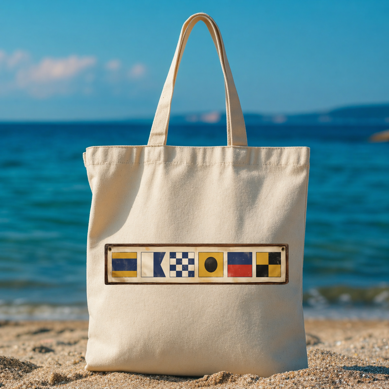 Custom Coastal Polyester Twill Tote Bag, Nautical Flag Graphic, Ocean Vibes for Everyday Errands, Thoughtful Unique Gift