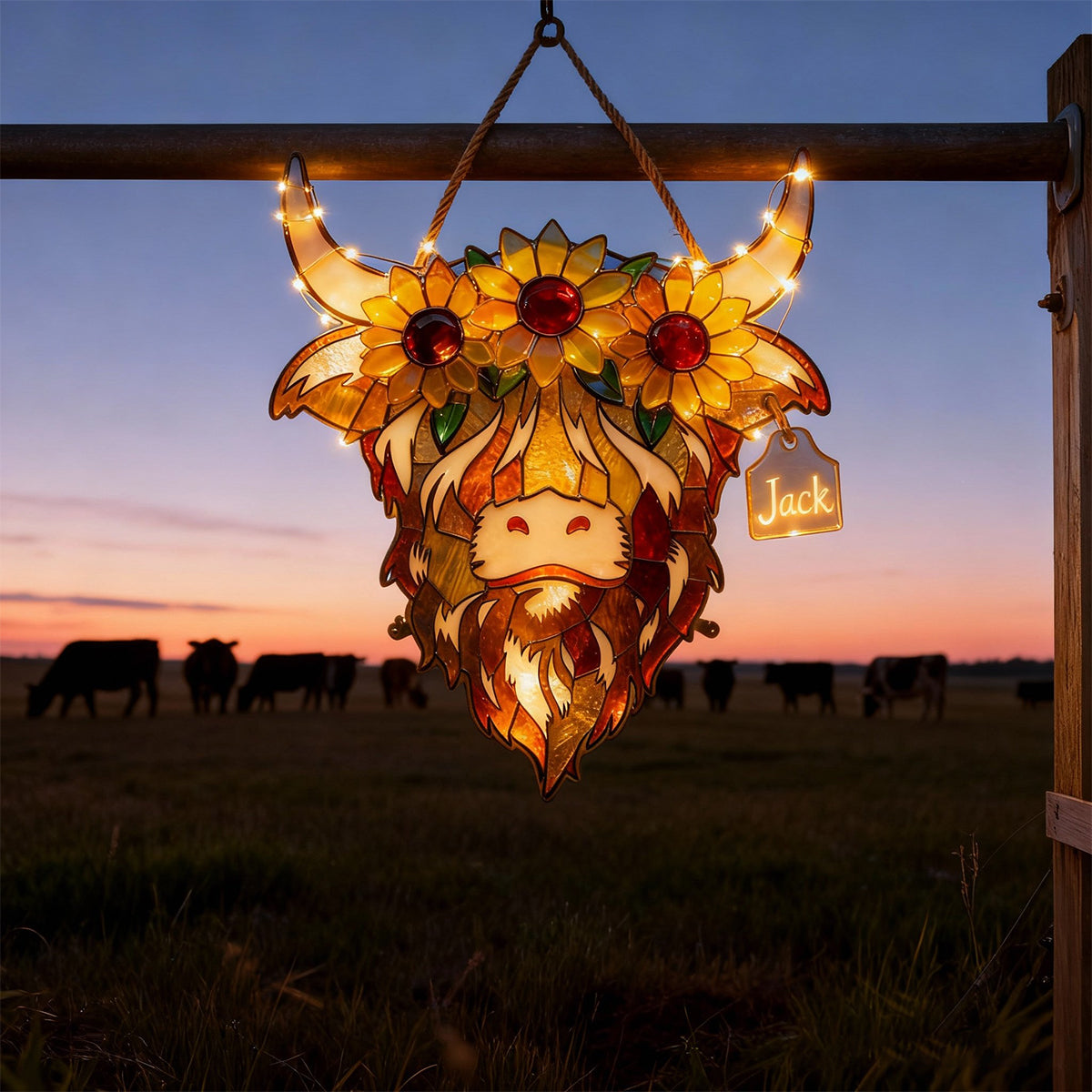 Highland Cow With Sunflowers - Personalized Highland Cow LED Light Acrylic Sign