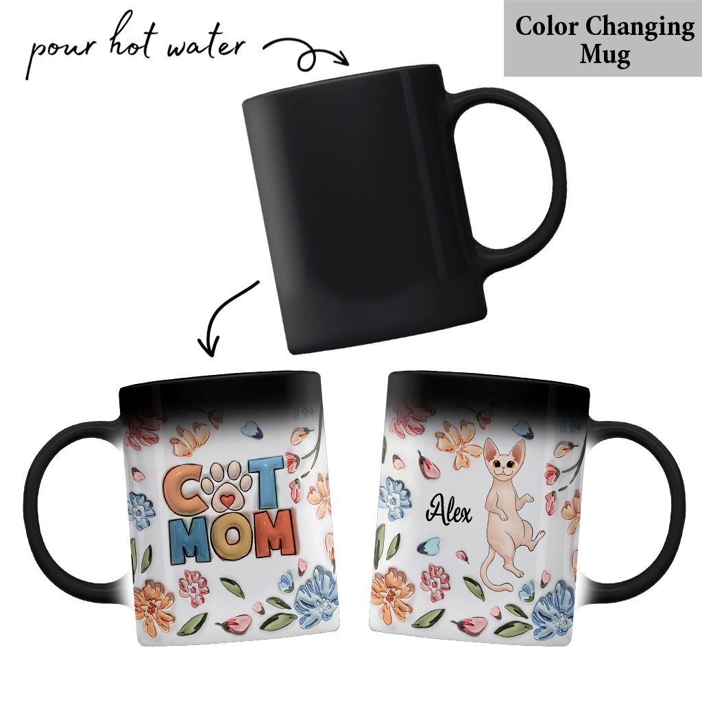 Cat Mom Pastel Floral Inflated - Personalized Cat Mug
