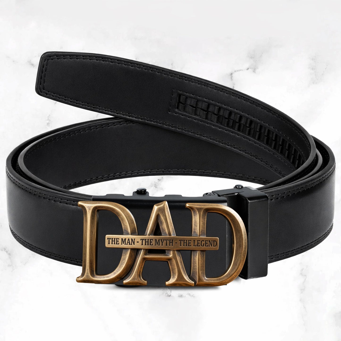 Custom Gift For Dad, Grandpa - Personalized Father Leather Belt With Shaped Buckle