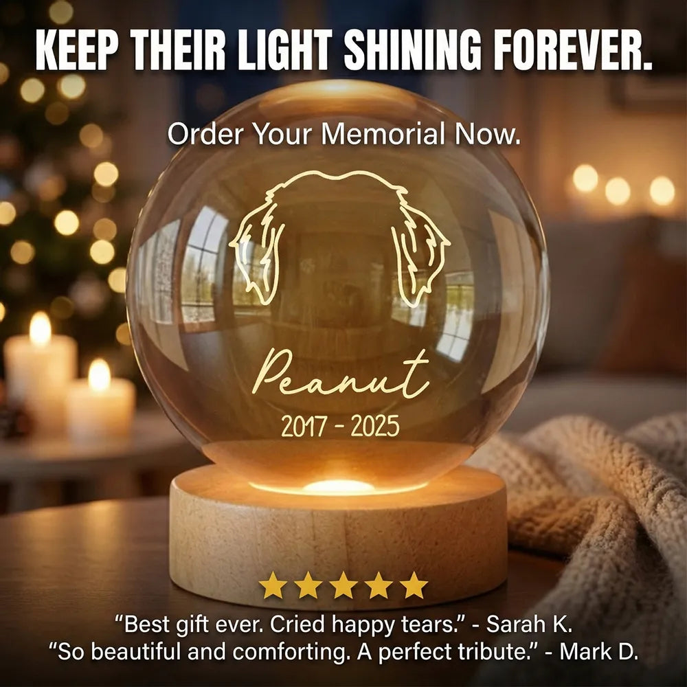 Custom Pet Remembrance Globe Lamp with Dog Head Outline, Soft Glow Sympathy Decor, Thoughtful Unique Gift for Pet Owners