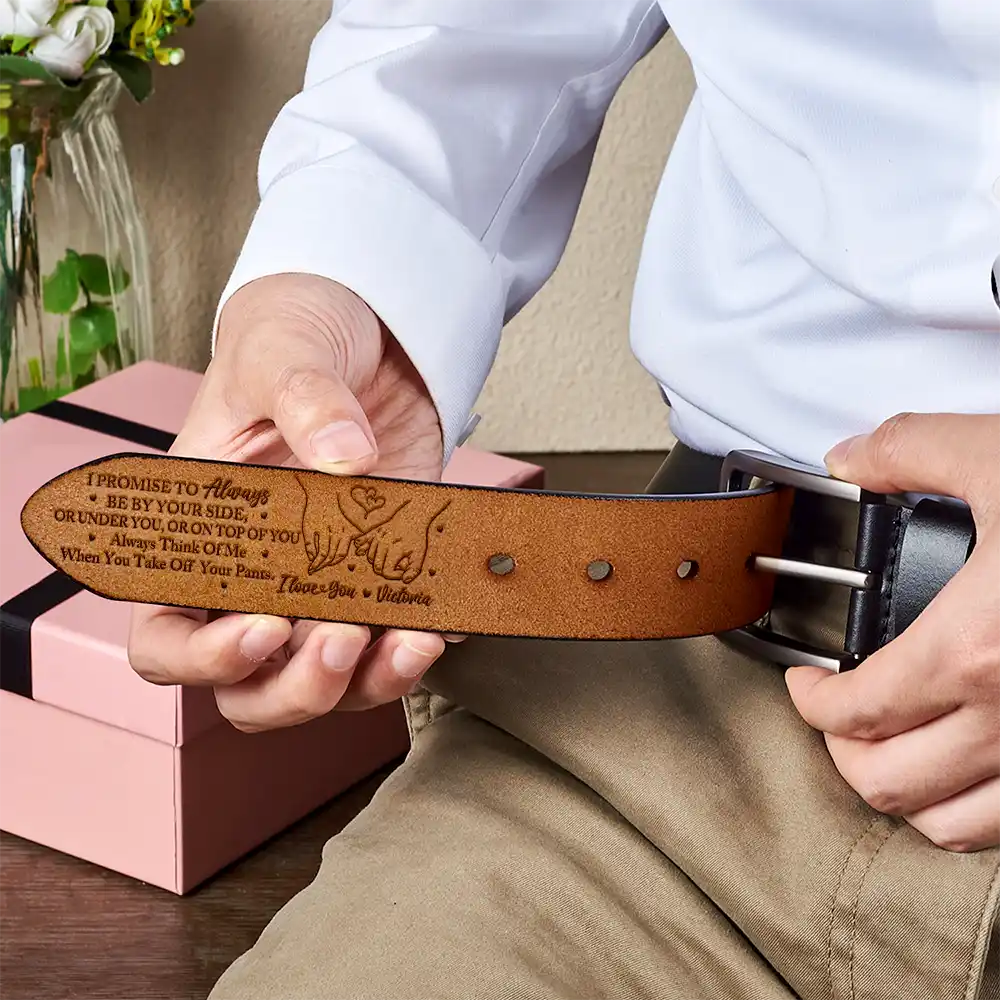 "I Promise To Always Be By Your Side" Personalized Engraved Leather Belt – Perfect Couples Gift