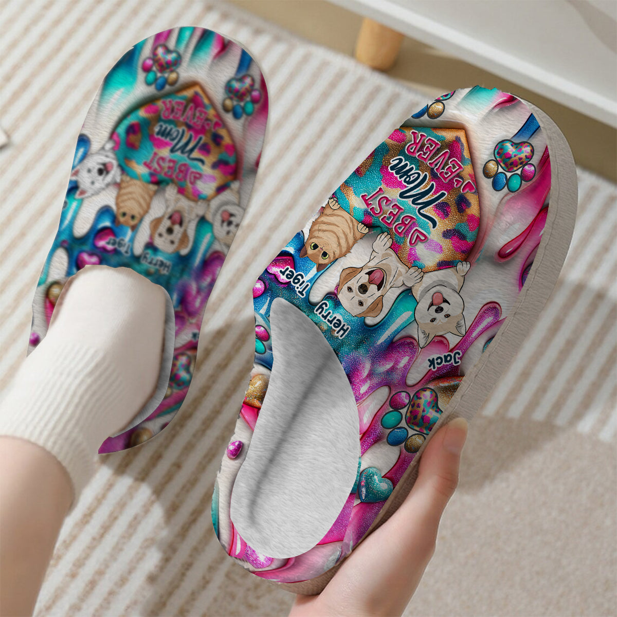 Best Mom Ever Fur Mama - Personalized Dog Slippers