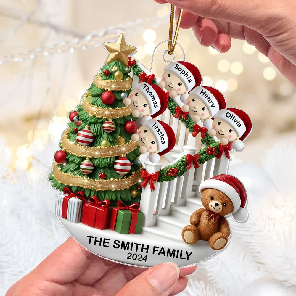 Acrylic Ornament Custom Family Staircase Scene, Santa Hats & Gifts, Cute Festive Decor, a Creative Gift for the Whole Family