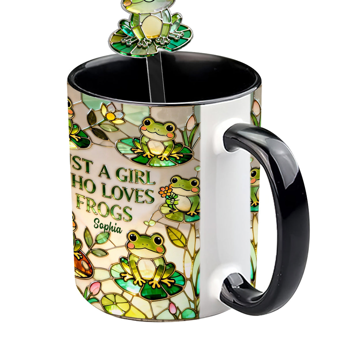 Just A Girl Who Loves Frogs - Personalized Frog Set Accent Mug with Acrylic Stirrers