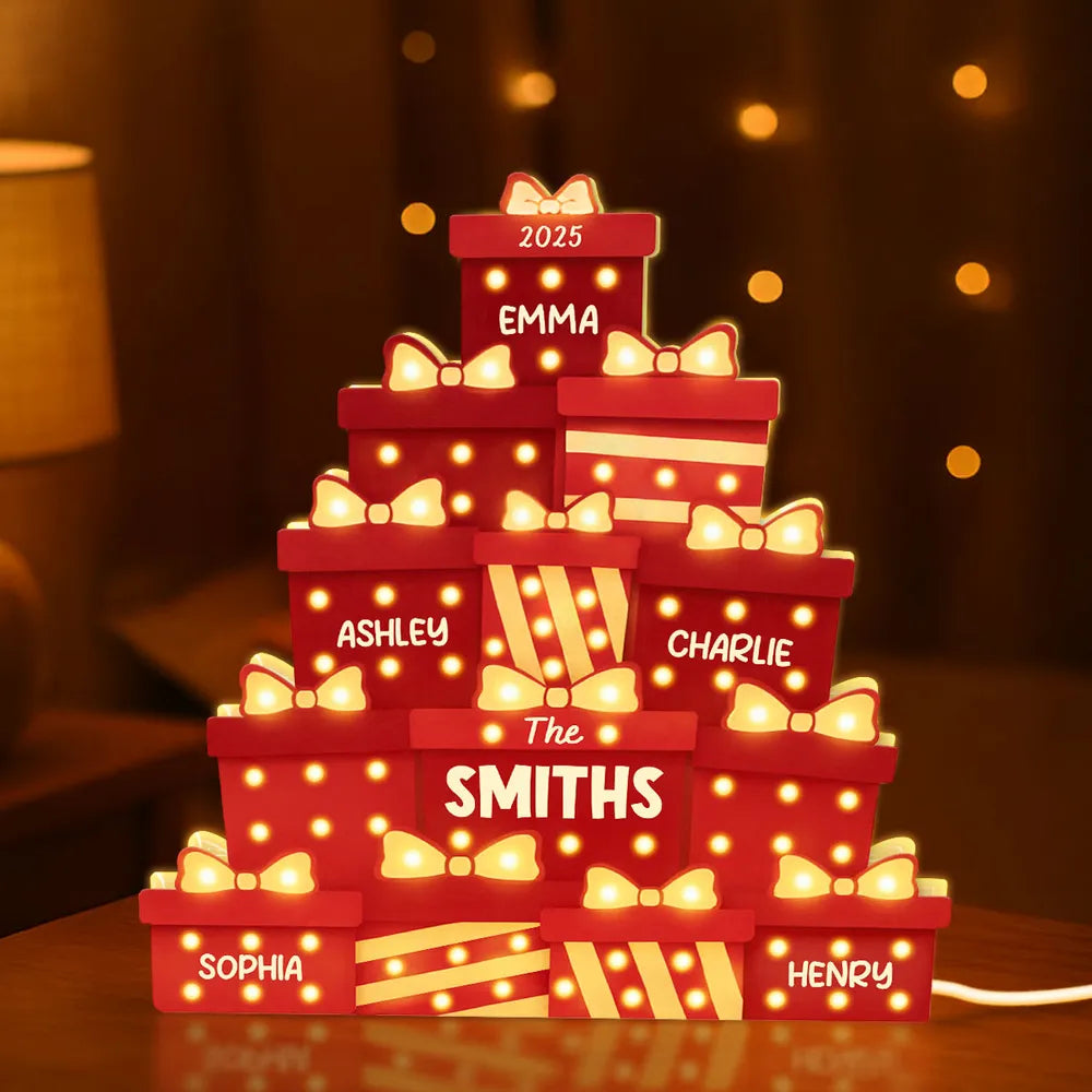 Christmas Acrylic Light Box with Marquee Gift-Box Tree, Warm Glow, Personalized, Unique Gift for Family & Friends