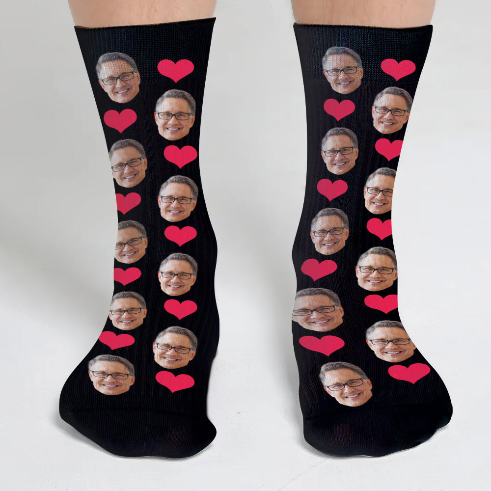 Custom Face Heart Pattern - Personalized Step Dad Socks