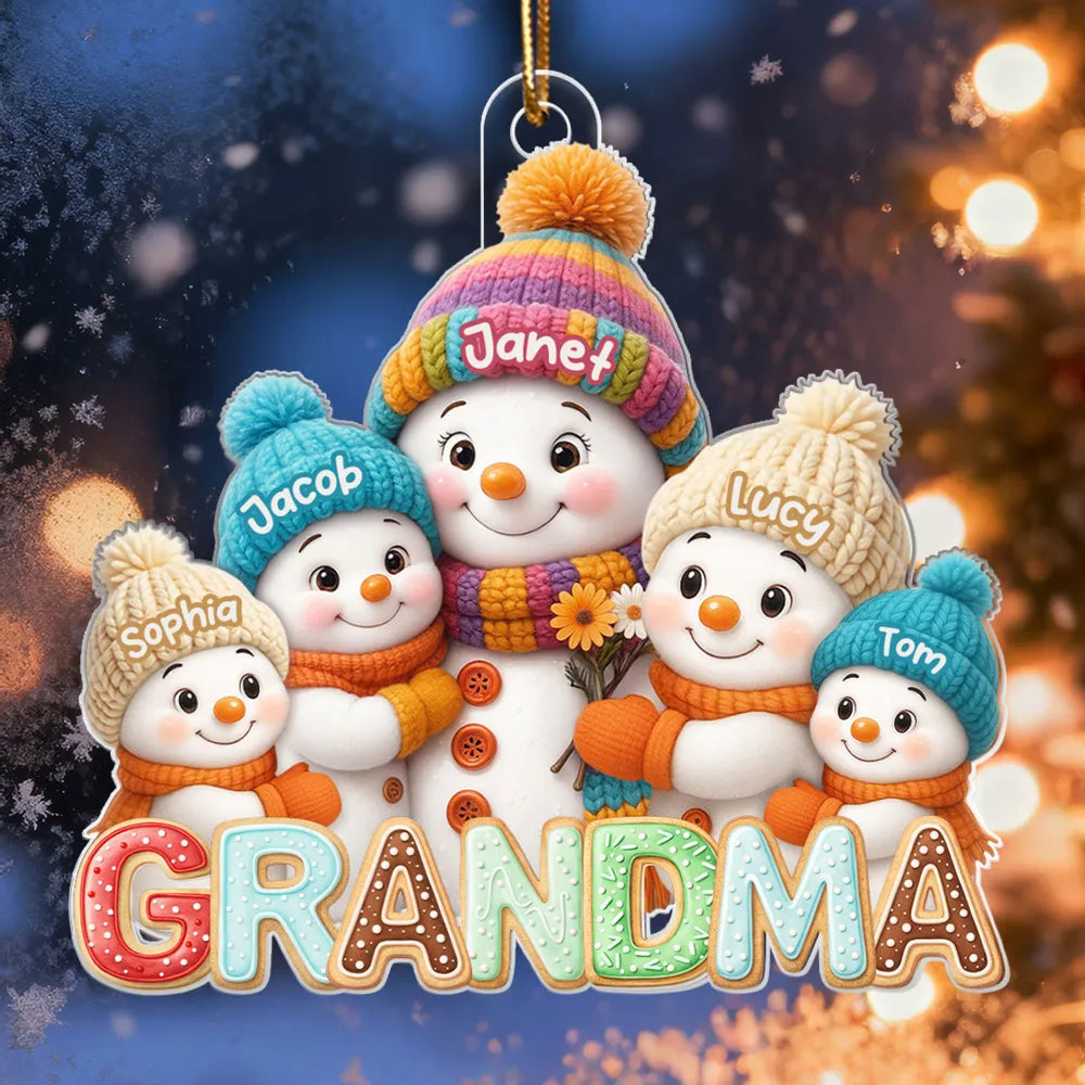 Personalized Acrylic Ornament For Grandma With Cute Snowman Grandkids, Heartwarming Christmas Gift & Festive Decor